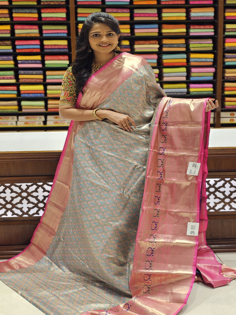 CSM-19115 | Sky Blue & Pink Kanchi Padiya Pattu Saree