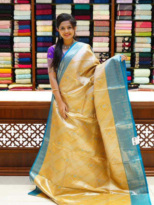 CSM-19703 | Mustard & Peacock Blue Kanchi Padiya Pattu Saree