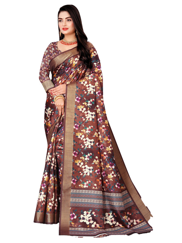 Coffee Brown Soft Chanderi Silk saree | BUY 1 GET 1 FREE