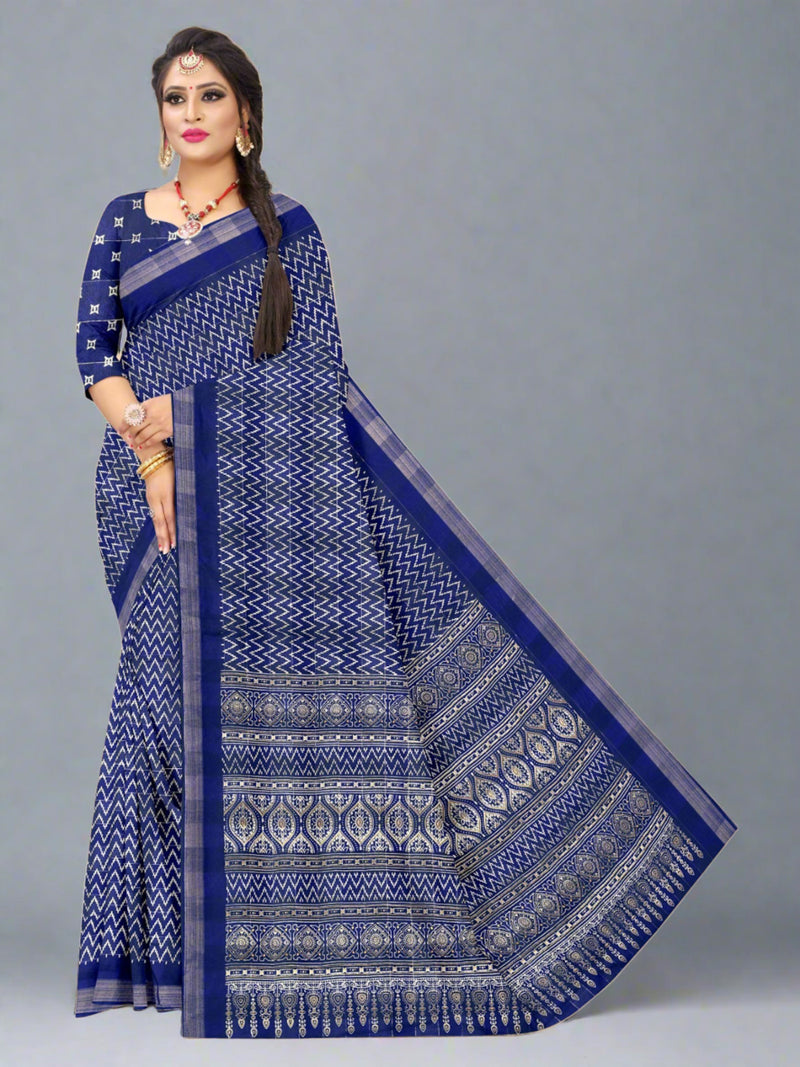 Navy  Chanderi Silk Saree  | BUY 1 GET 1 FREE