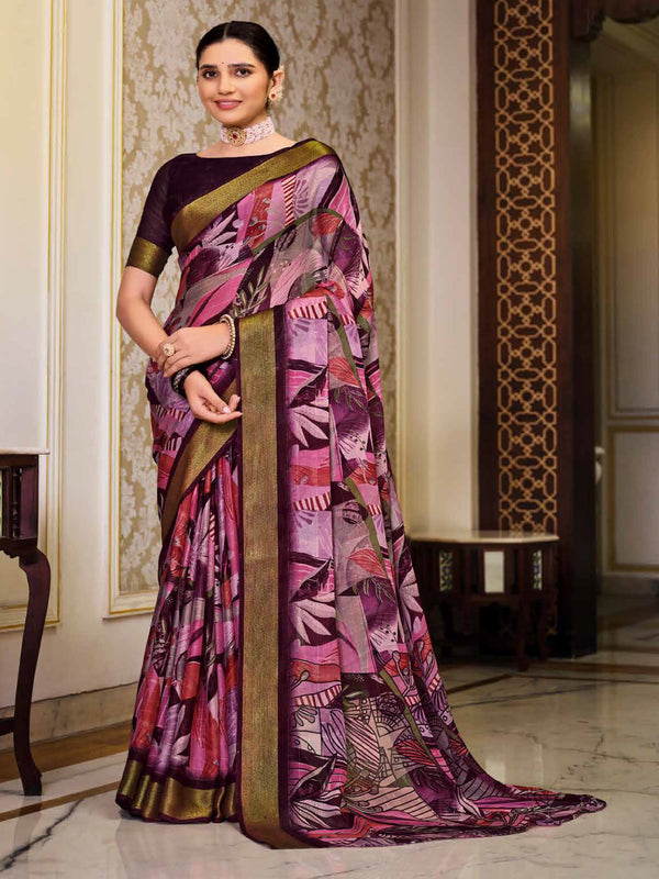 LIGHT PURPLE Chiffon Brasso Saree