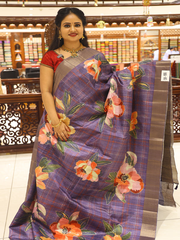 CSM-18565 | Light Lavender Tussar Printed Silk  Saree