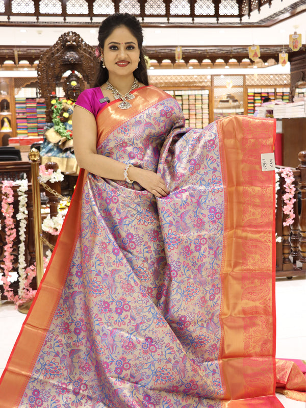 CSM-17511 | Tiffany Blue & Rani Pink Kanchi Tissue Pattu Saree