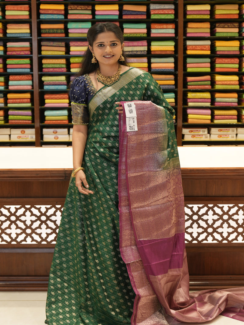 CSM-19394 | Bottle Green & Purple Munga Silk Saree