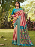 Green & Rani Pink Banaras Tissue Saree