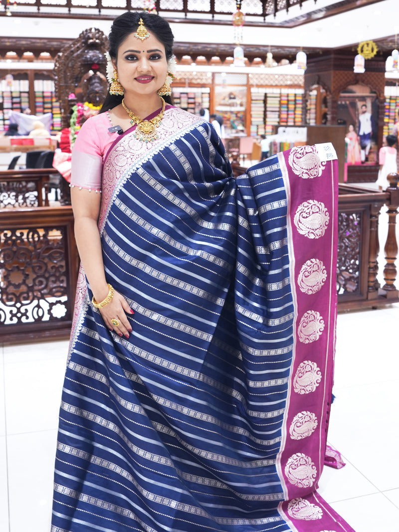 CSM-18454 | Navy & Purple Soft Silk Saree