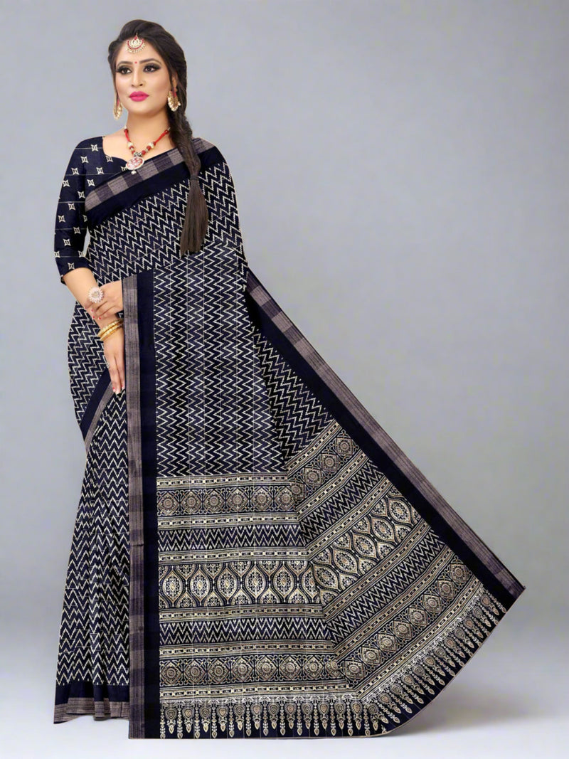 Navy  Chanderi Silk Saree  | BUY 1 GET 1 FREE