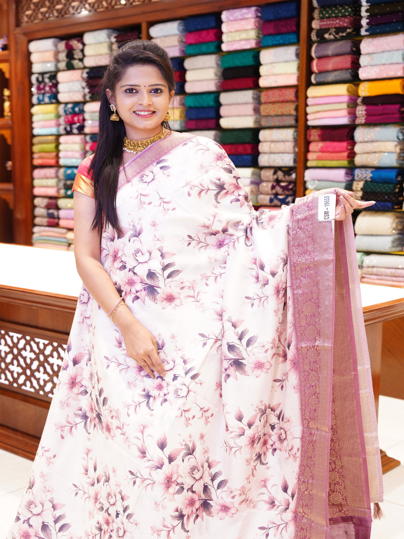 CSM-19653 | Off White Onion Pink Crepe Silk Saree