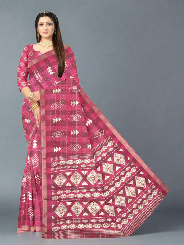 Onion Pink  Chanderi silk  saree  | BUY 1 GET 1 FREE