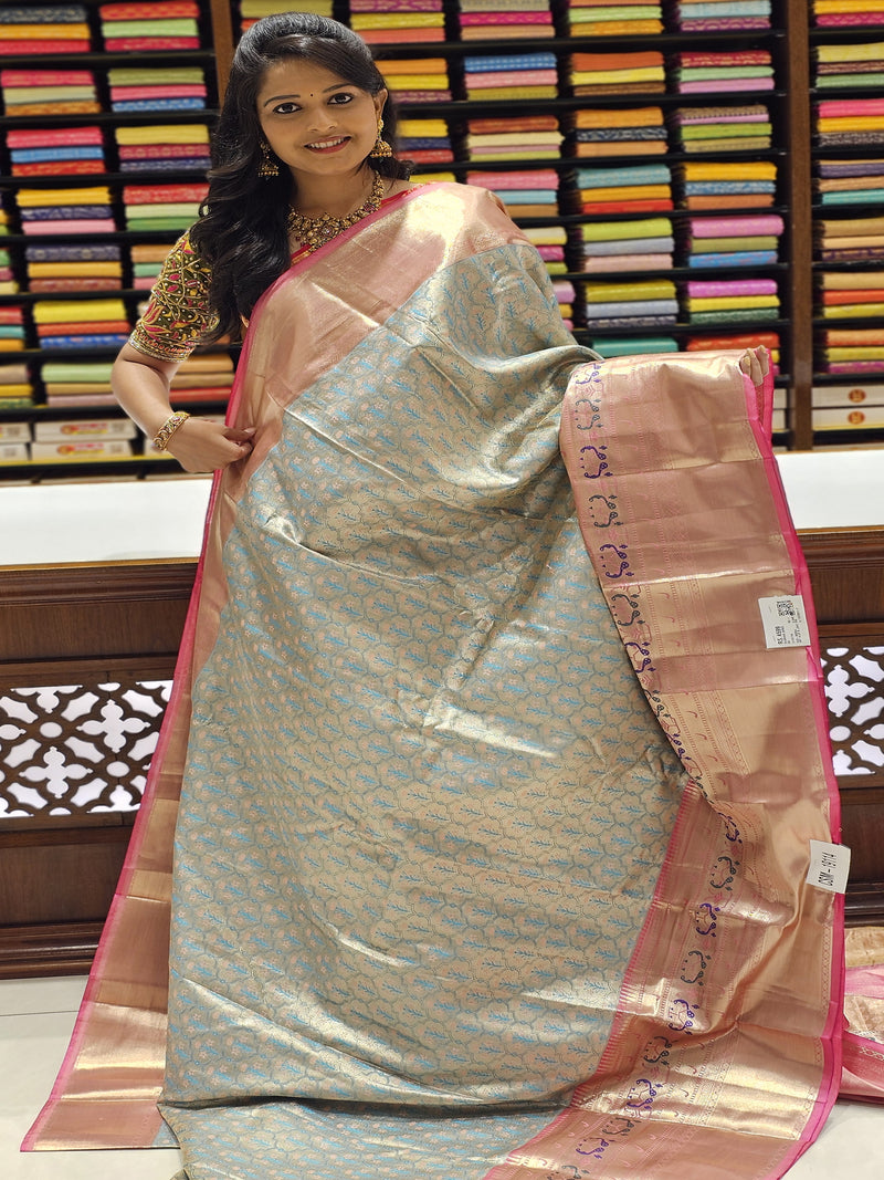 CSM-19114 | Sky Blue & Light Pink Kanchi Padiya Pattu Saree