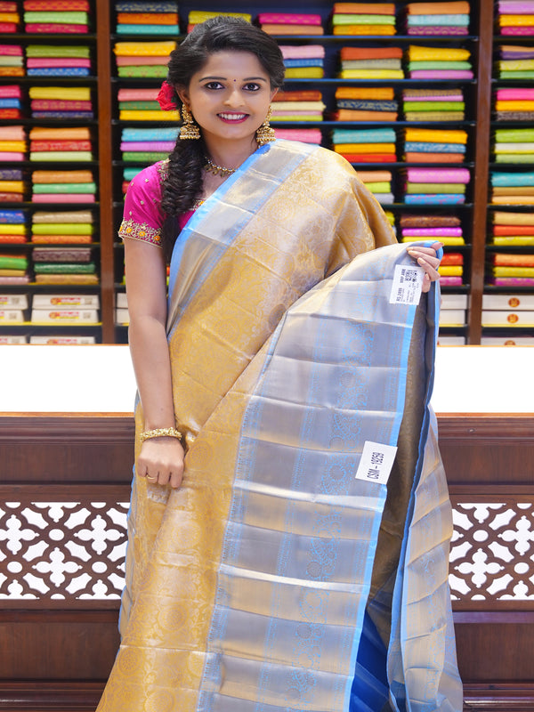 CSM-19259 | Cream & Light Blue Kanchi Padiya Pattu Saree