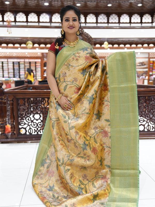 CSM-17604 |Cream & Light Green Basket Tissue Saree