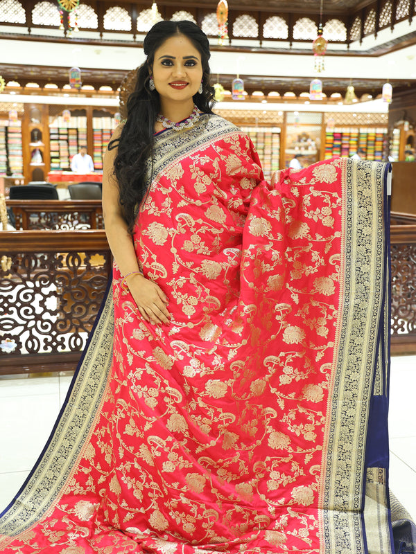 CSM-17929 | Rani Pink & Navy Banaras Soft Satin Saree