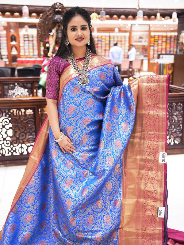 CSM-18024 | Peacock Blue & Maroon Kanchi Pattu Saree