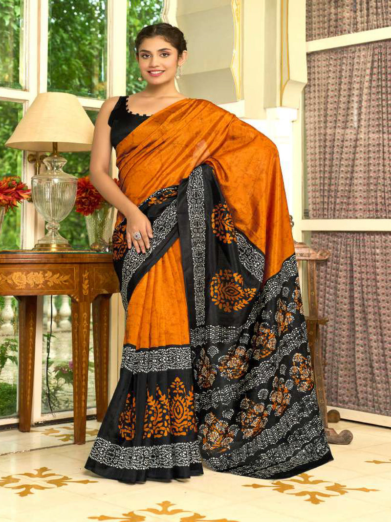 ORANGE & BLACK Soft Chanderi | BUY 1 GET 1 FREE