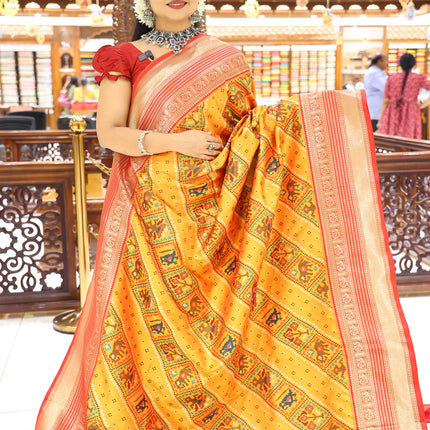 CSM-17348 | Mustard & Red Banaras Katan Pattu Saree