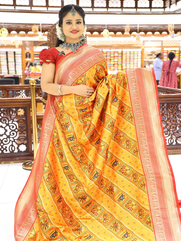 CSM-17348 | Mustard & Red Banaras Katan Pattu Saree