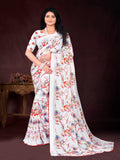 White & Blue  Chiffon saree