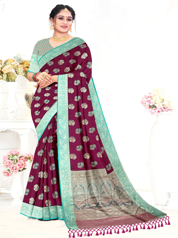 Wine & Green Georgette saree