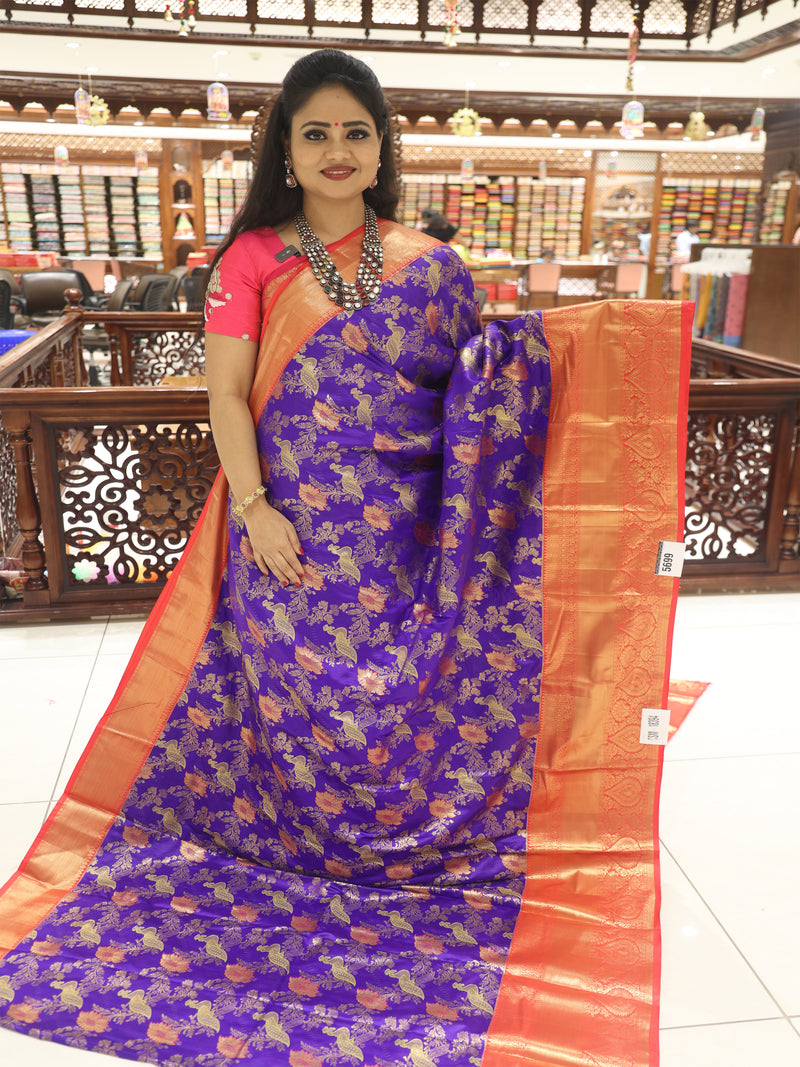 CSM-18394 | Royal Blue & Rust Kanchi Pattu Saree