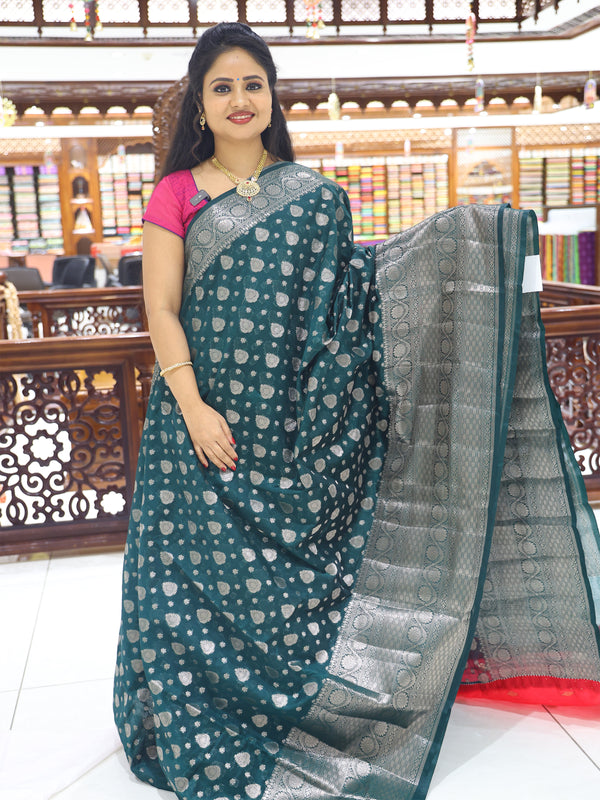 CSM-18639 | Bottle Green  Kora Silk Saree