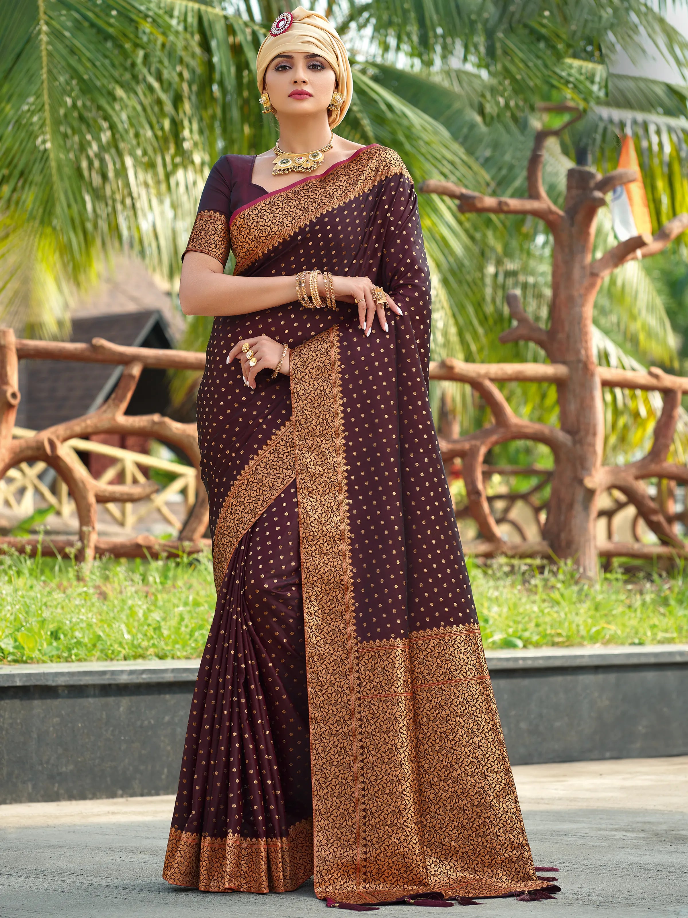 Coffee Brown Colour, Designer Bridal Silk Saree. – Pulimoottil Online