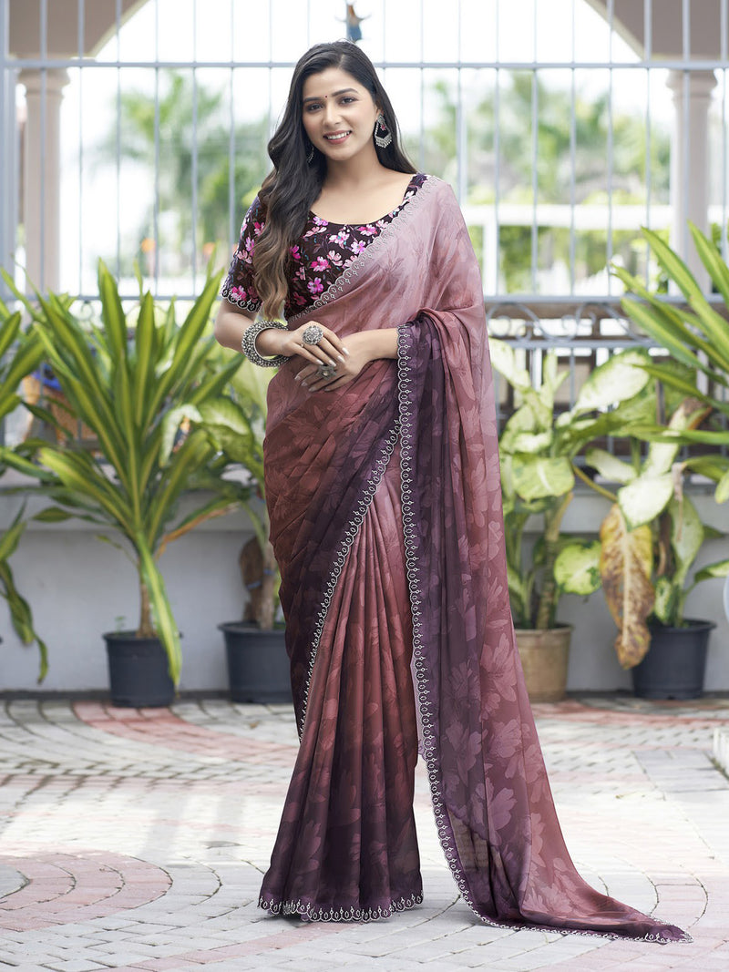 Onion Pink & Brown Soft Silk saree