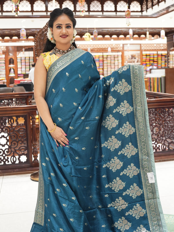 CSM-17867 |  Light Peacock Blue Soft Banaras Silk Saree