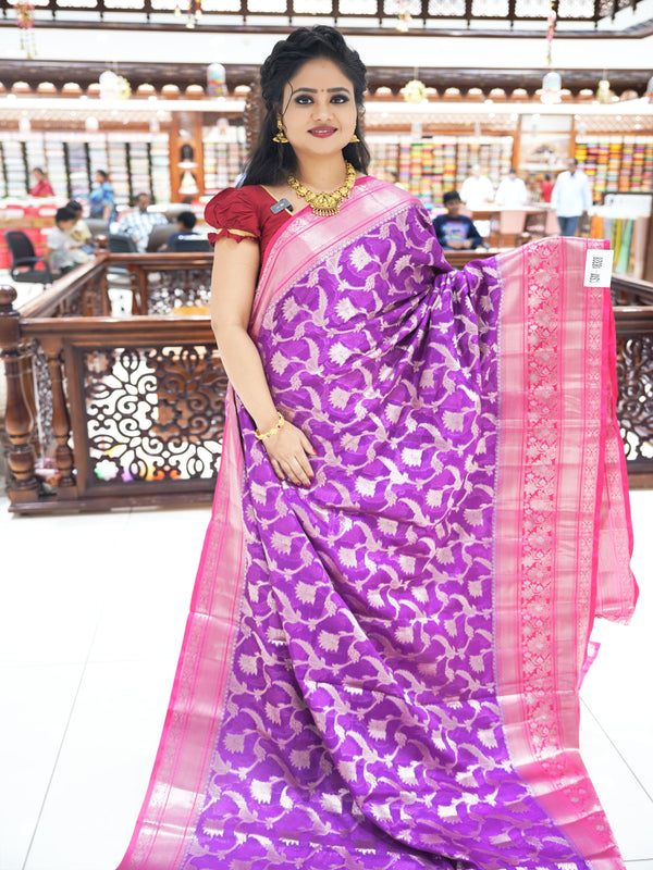 CSM-18328 | Purple & Rani Pink Banaras Kota Saree