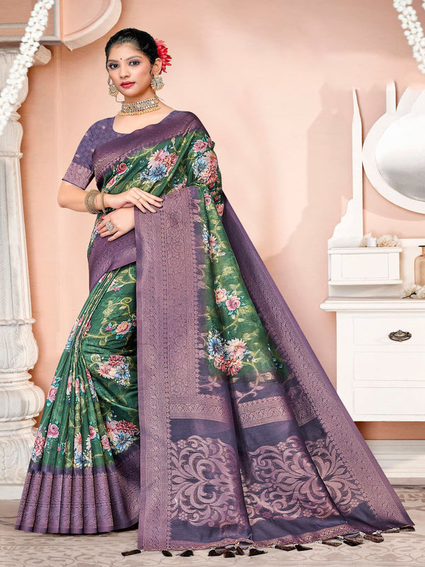 Light Green & Purple Chanderi Silk Saree