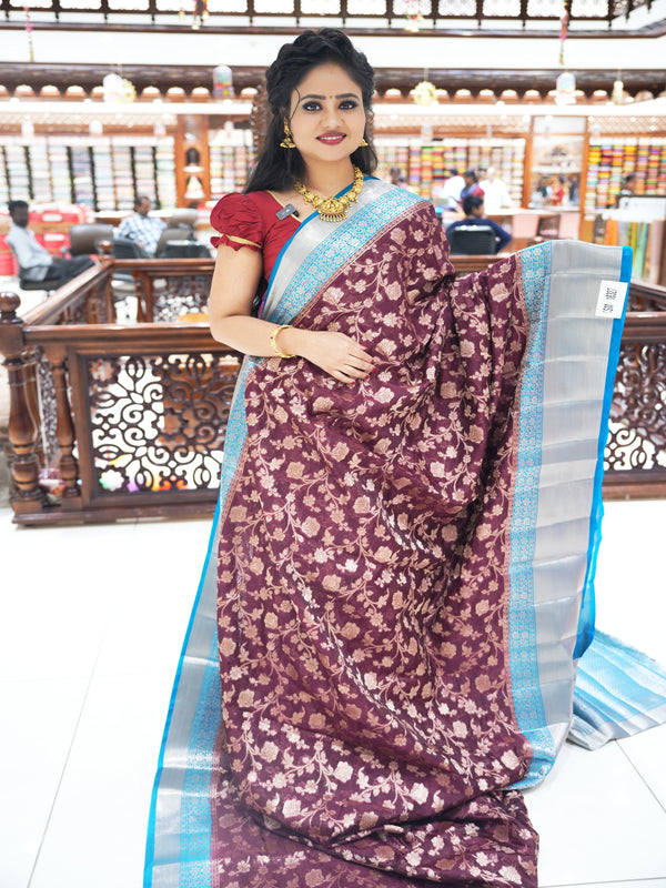 CSM-18327 | Maroon & Sage Green Banaras Chanderi Silk Saree