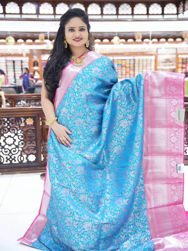 CSM-17446 | Rama Green & Rani PInk Kanchi Kalakshetra pattu Saree