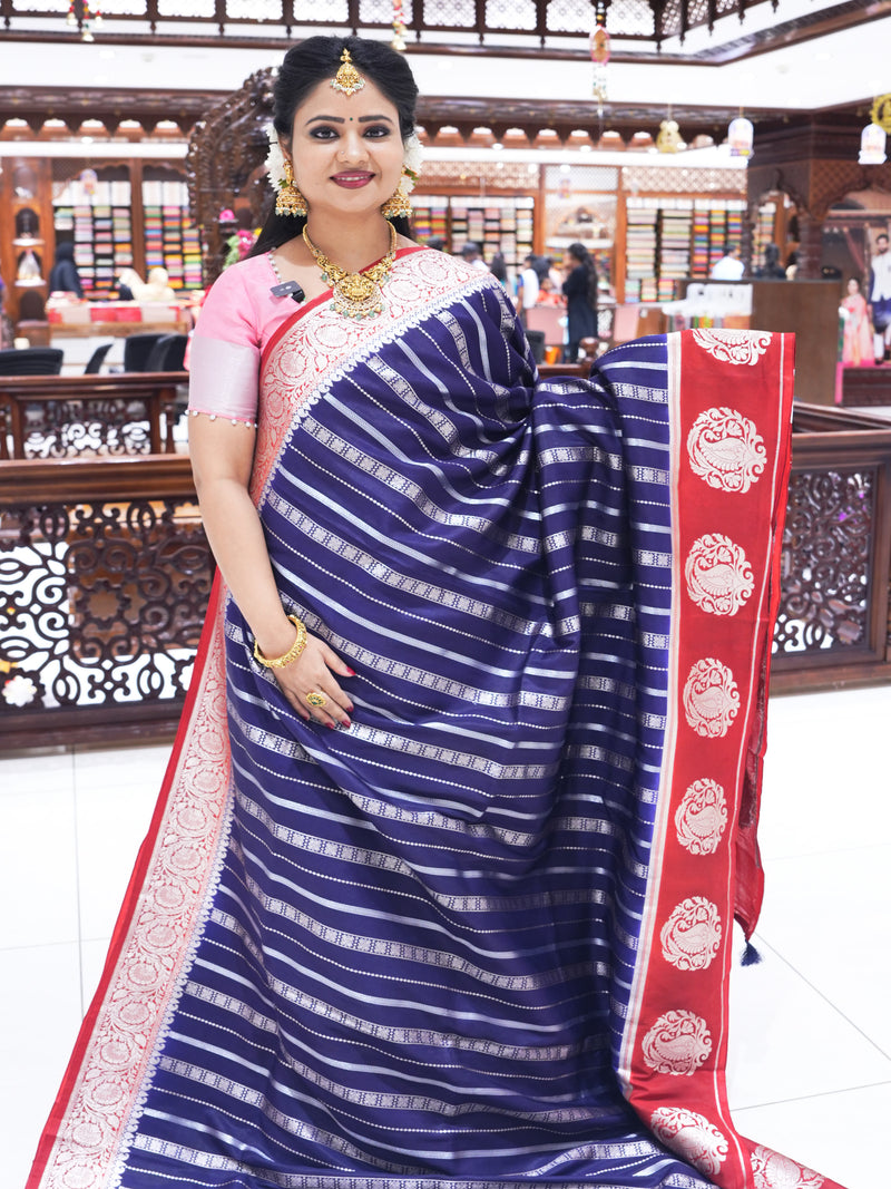 CSM-18457 | Navy & Red Soft Silk Saree