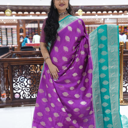 CSM-17639 | PURPLE & SEA GREEN Soft Banaras Silk Saree