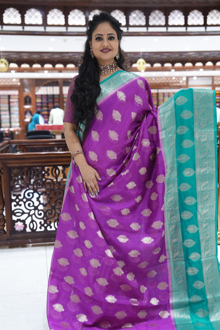 CSM-17639 | PURPLE & SEA GREEN Soft Banaras Silk Saree