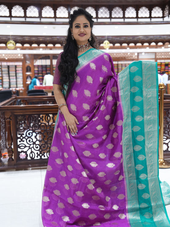 CSM-17639 | PURPLE & SEA GREEN Soft Banaras Silk Saree