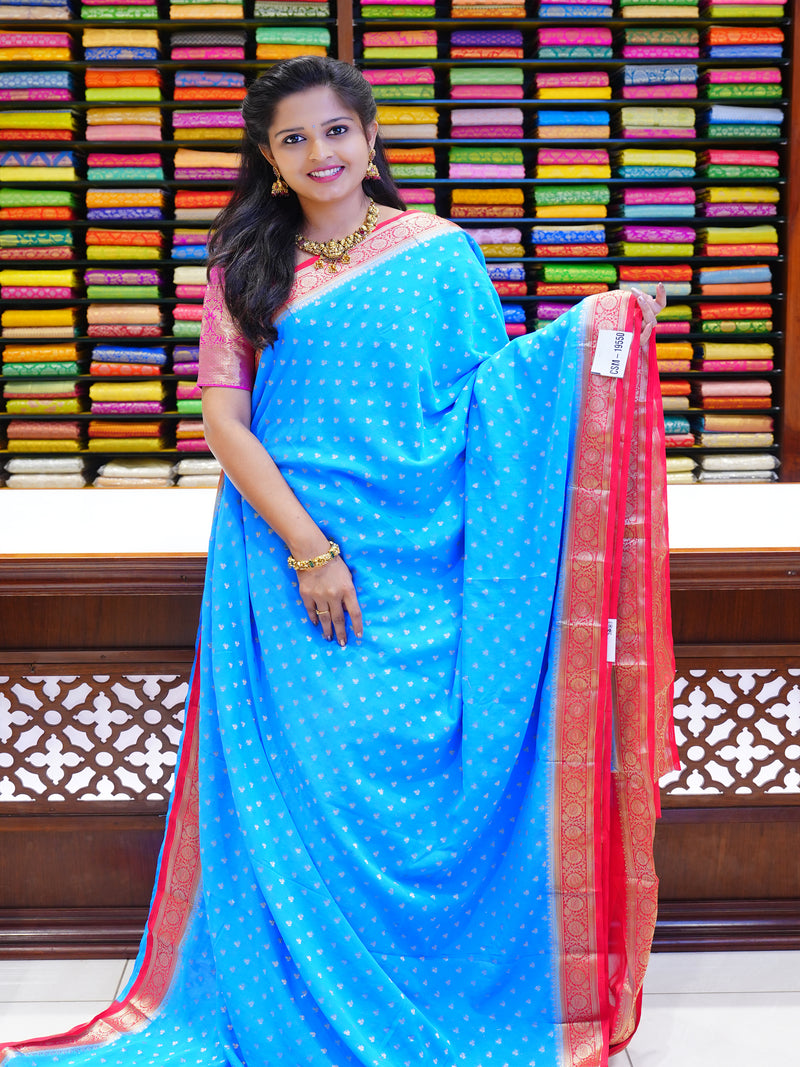 CSM-19550 | Tiffany Blue Georgette Saree