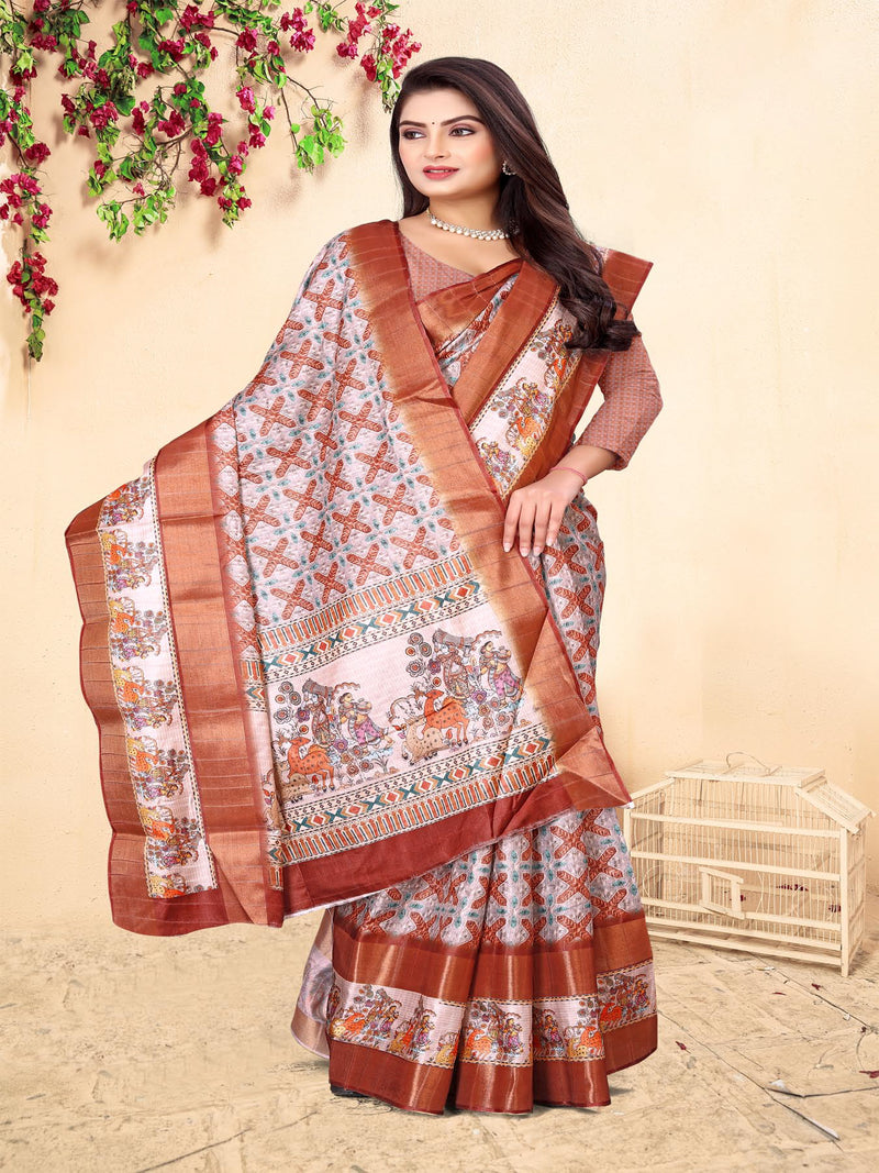 Brown Tusser Silk saree | BUY 1 GET 1 FREE