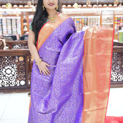 CSM-17445 | Royal Blue & Red Kanchi Kalakshetra pattu Saree