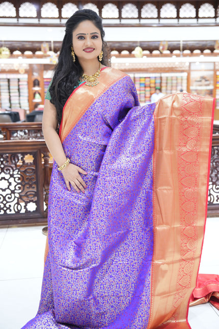 CSM-17445 | Royal Blue & Red Kanchi Kalakshetra pattu Saree