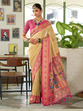 Yellow & Rose Pink Banaras Tissue saree