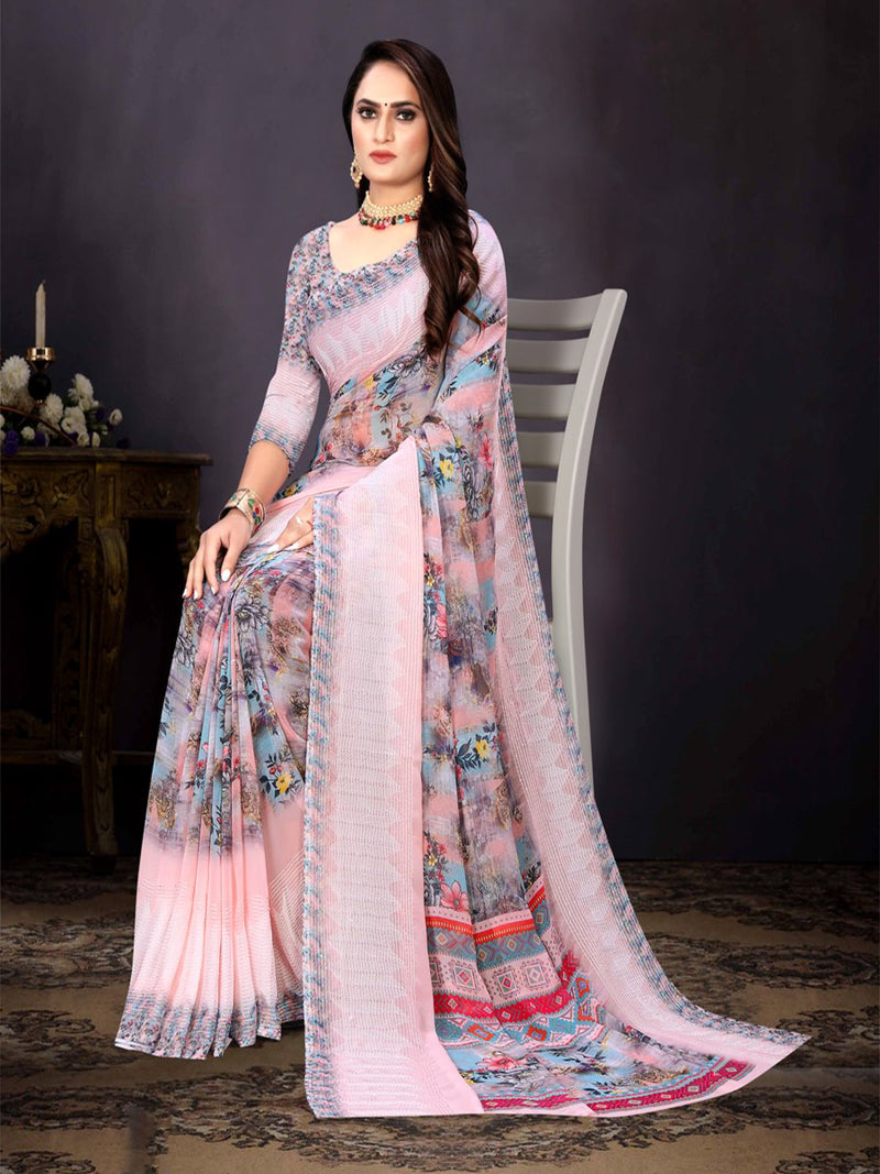 Light Pink Georgette Saree