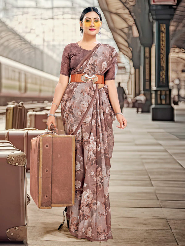 Coffee Brown Crepe Silk Saree