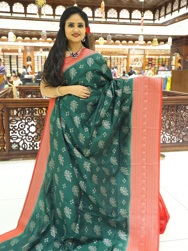 CSM-17960 | Bottle Green & Red Light Weight Banaras Saree