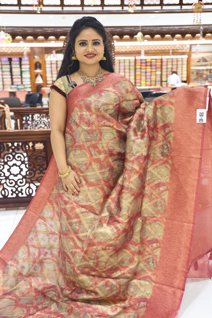 CSM-18656 | Pink Organza Printed Silk Saree