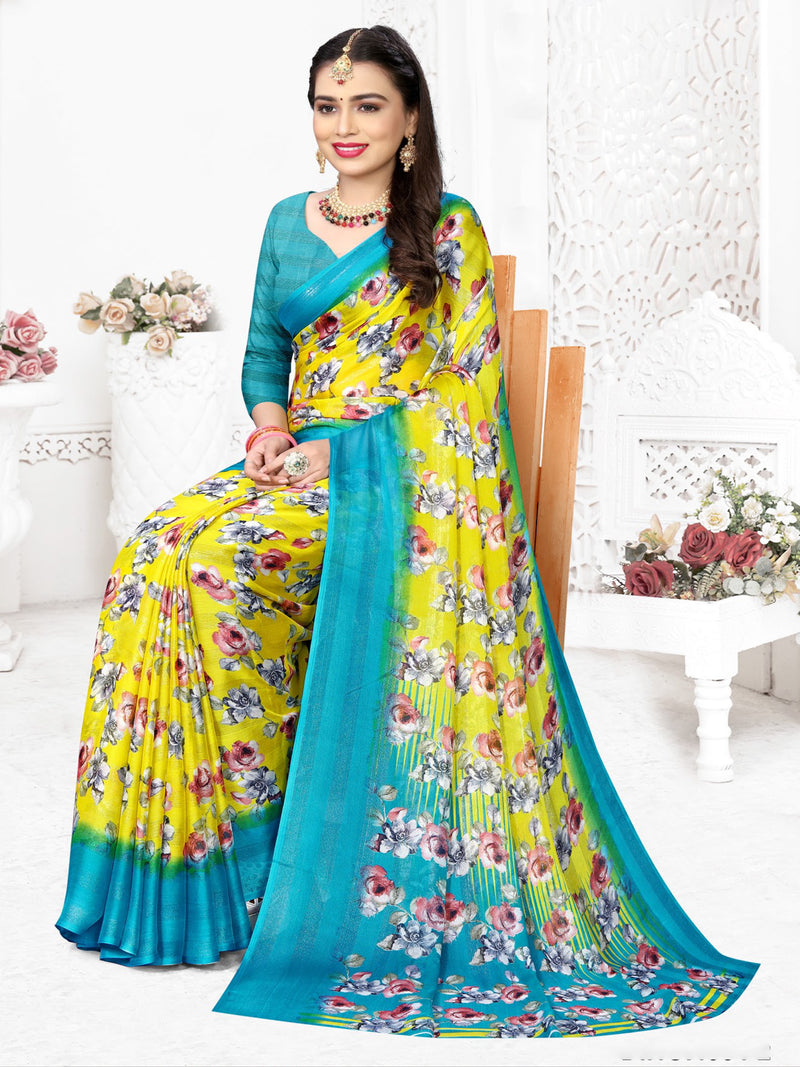 Wine & Tiffany Blue Chiffon Saree  | BUY 1 GET 1 FREE