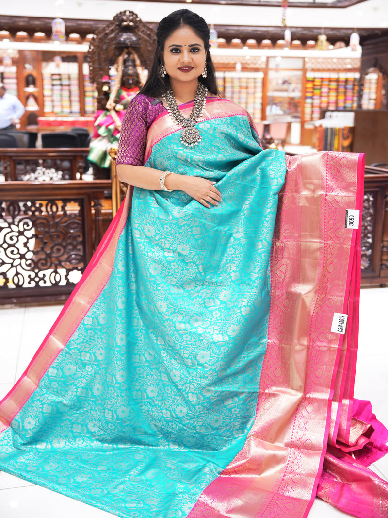 CSM-18019 | Sea Green & Rani Pink Kanchi Pattu Saree