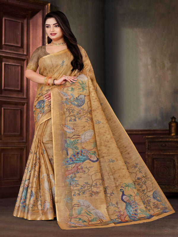 Beige Dupiyana Silk saree