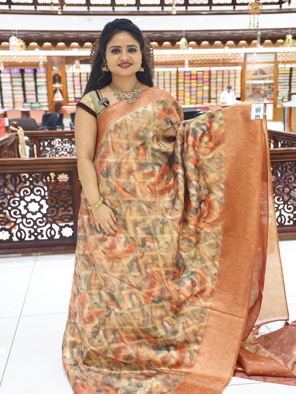 CSM-18655 |  Rust Organza Printed Silk Saree