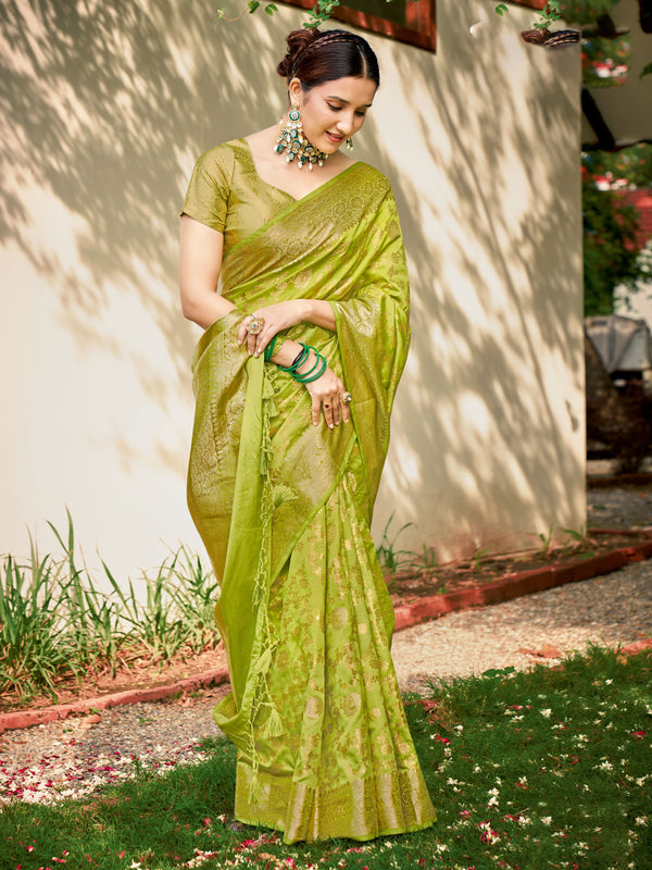 Mehandi Green Soft Banaras Silk Saree